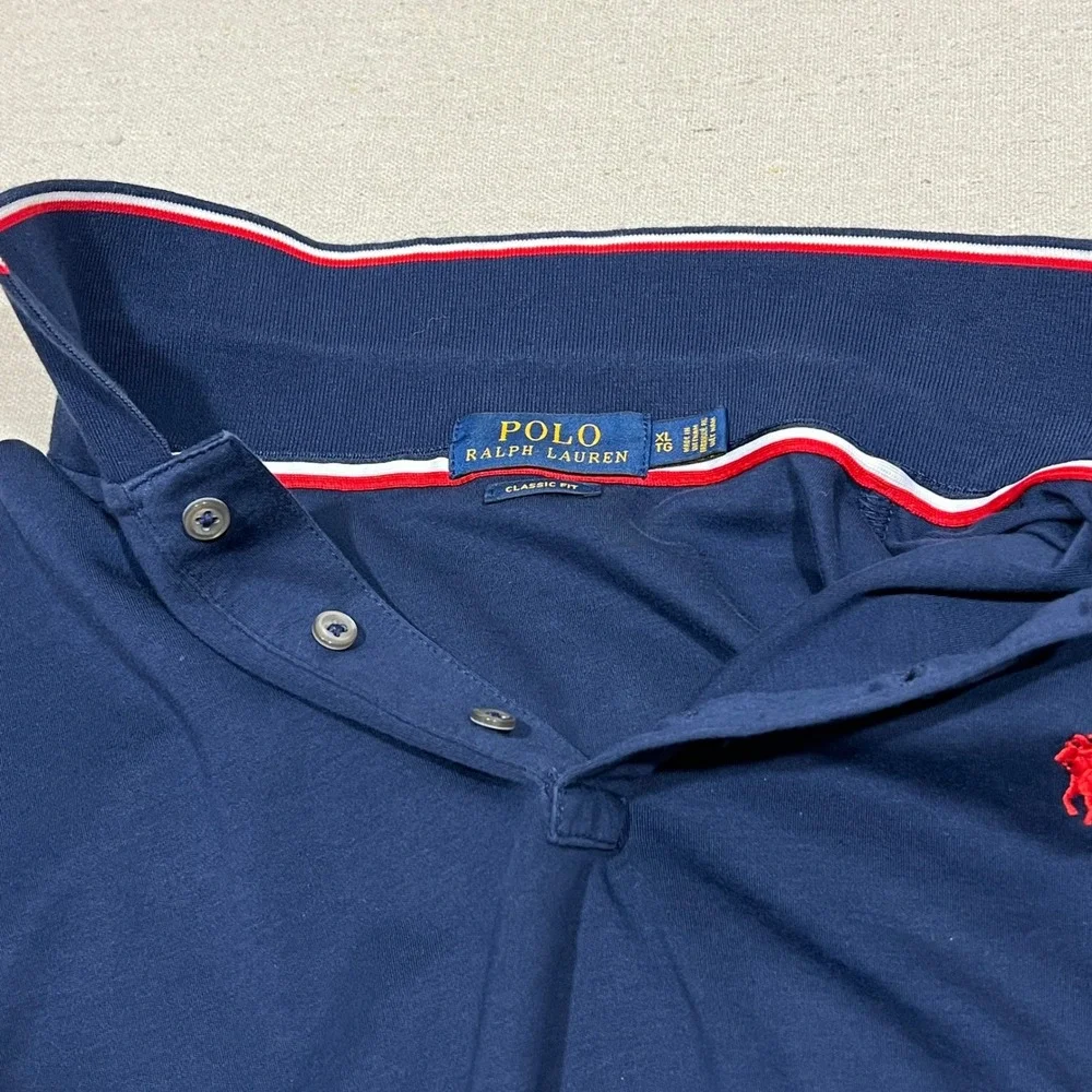 Polo Ralph Lauren Classic Fit Navy Blue Mens Polo Shirt XL Red Pony Logo‎